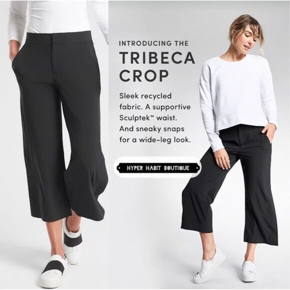 Athleta Tribeca Crop Wide Leg Black Pants Size 12 - Picture 1 of 9